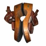 Candie's Vintage Candie’s Brown Leather Wooden Platform Sandals Shoes size 8 90’s Y2K Photo 6