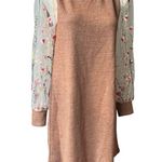 Renee C . Brown Metallic Dress with Sheer Mesh Embroidered Long Sleeves; Sz M Photo 2