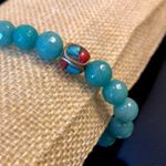 Faceted Jade Bead Bracelet w Bronze Accent Beads w Coral & Turquoise Inlay Photo 8