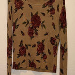 Kate Hill  Floral Long Sleeve Sweater Top Glittery Gold material with Red roses Photo 0