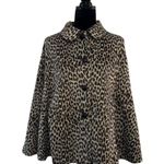 Tyler Boe Cape Jacket Short Faux Fur Animal Print Size Small Wool Button Close Photo 0