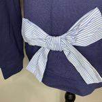 Halogen  Womens Sz Small Bow Top Sweatshirt Navy Long Sleeve Crew Neck Photo 4