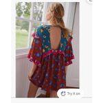 Anthropologie Mini Dress Size XL Ruffled Bell Sleeve Plunging V-Neck Floral Photo 1