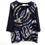 ALFRED DUNNER Black White Blue Cheetah Leopard Animal 3D Stripe 3/4 Sleeve Top L Size L Photo 1