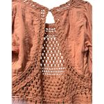 Free People NWT  Boho Puff Sleeve Megan Crocheted Cropped Top Coral Shirt XS $128 Photo 6