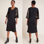 Ro & De Anthropologie  Ariel Sequined Sleeve V-Neck Midi Dress Black Size XS‎ Photo 2