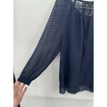 J.Crew  Blouse Women 2 Navy Blue Sheer Swiss Dot Long Sleeve Preppy Keyhole Neck Photo 2