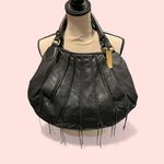 Botkier 90s-Y2K Botiker NY oversized black pebbled leather half moon tassel hobo bag big Photo 1