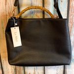 Le Miel NWT  Black Vegan Black Zipper Purse with Faux Bamboo Handle Photo 0