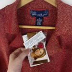 Susan Graver Style Womens Red Gold Metallic Lurex Button Front Shirt 2X Stretch Photo 4