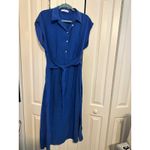 Mango MNG  Women's Blue Midi‎ Dress with Belt Cap Sleeves Size L Photo 6