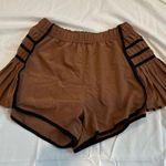 Brown Pleated Athletic Shorts with Black Trim Photo 0