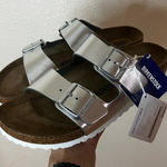 Birkenstock Arizona Leather Soft Footbed in Metallic Silver NEW 40 / L9 Photo 0