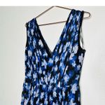 Monique Lhuillier ML Blue Black Melanie V-Neck Maxi Chiffon Dress size 6 Photo 4