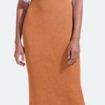 Staud Camden Ribbed Knit Stretch Short Sleeve Sweater Maxi Dress Camel Brown L Size L Photo 0