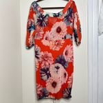 Lilian Floral Ruched Dress Woman’s Size 1X Deep V Neck Bold Orange Photo 7
