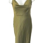 Taylor Olive Green Silky Satin Sleeveless Cami Cowl Neck Tank Slip Dress Size 16 Photo 0