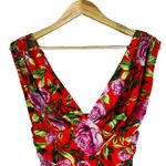 ZARA NWT Bodysuit Womens S Red Floral Plunging V-Neck Ruched Stretch Tropical Photo 3