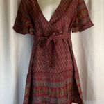 Raga Avah Floral Faux Boho Wrap Mini Dress color Wine size LARGE BRAND New Photo 3