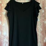 Unbranded Black Ruffle Sleeve V Neck Stretch T Shirt Size XL Photo 0
