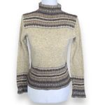Vintage 90s Fair Isle Wool Cropped Tan Turtleneck Ski Lodge Cozy Knit Sweater Photo 8