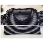 Three Dots  Navy White Stripe V Neck 3/4 Sleeve Tee Top Women's Size L‎ Photo 6