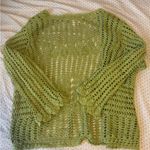 Isabella Rodriguez  Green Cardigan with Open-Knit Design Photo 4