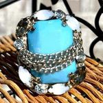 The Vintage Shop Vtg Blue Turquoise Faux Stone Silvertone Statement Ring with adjustable band EUC Photo 0