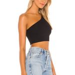 Babaton  Elegant Black Asymmetrical Crop Top Photo 1