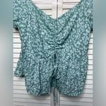 Romwe Floral Mint & White Blouse Short Balloon Sleeve Crop Size M Photo 2