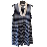 Eliza J  Navy White Striped Sleeveless Tiered Dress Size Medium M Coastal Preppy Photo 2