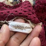 Chic Soul  Maroon Ivory Floral Crochet Flutter Bohemian Blouse Size XL EUC #1118 Photo 2