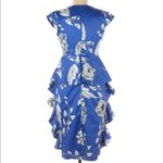 La Peteau Floral Ruffle Bow Cutout Midi Dress 6 Blue Photo 1