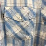 Levi's Levi’s Blue & White Plaid Gingham Pearl Snap Short Sleeve Button Western Shirt S Photo 2