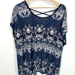 Westport  Top Women 2X Blue Printed  Scoop Neck Short Sleeve Stretch Shark Hem Photo 0
