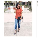 Stella & Dot  Women's Crew Neck Back Zip Peplum Ruffle Blouse‎ Orange Size Medium Photo 5