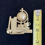 Globe Books Apple Teacher Brooch Gold Tone Photo 3