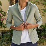 Frank & Eileen Dublin Blazer Open Front Pockets Cotton Flax Stretch Green Size L Size L Photo 0