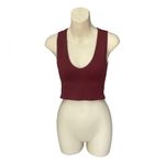 Maroon Crop Top Tank Top Ribbed Scoop V Neck Line Fitted Red Photo 1