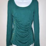 COOGI Green Long Sleeve Ruched Shirt Gold and Silver Logos Size L Photo 0