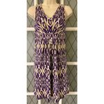 Ann Taylor  LOFT Sun Dress Size XS Purple Tan White Ikat Print Sleeveless Womens Photo 1