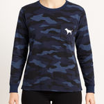 PINK - Victoria's Secret  Long Sleeve Camo Pocket Tee Dog Logo Blue Grunge Medium‎ Photo 0
