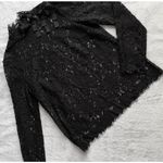 J.Crew Mockneck Floral Lace Eyelash Hem Bow Accent Top Black Sz 8 Photo 2