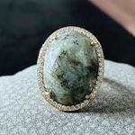 Anthropologie Vtg Labradorite Gold/ Diamond Oversized Adjustable Ring Photo 5