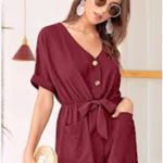 Women's mauve/Burgundy Romper with cut out tie front and pockets Sz S Purple Photo 1