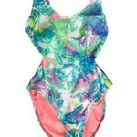 Xhilaration  Tropical One Piece Bathing Suit Neon Vacation Swim Suit size medium Photo 0