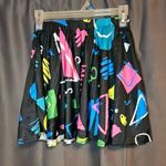 Small 80s Geometric Shape Skater Circle Skirt in Black with Pink Green and Blue Yellow Photo 0
