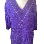 Mark & John III blouse shirt sleeves V-neckline pure silk beaded/sequined Sz MED Photo 0
