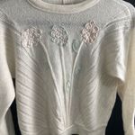 Vintage 80’s or 90’s Made in Italy Sweater Flower Bead Appliqué Accent Small White Photo 0
