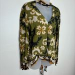 ZARA  V Neck Green Brown Pattern Beaded Tassel Long Sleeve Blouse Small NWT Photo 1